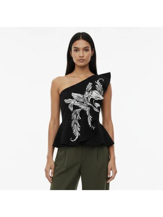 Express Tops - Express One Shoulder Black Peplum Top - M